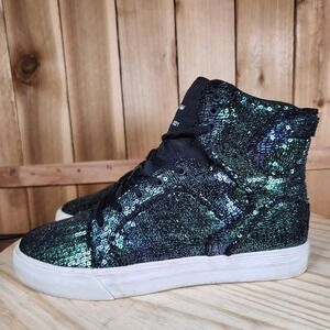 Supra Muska 001 Shoes Kids Size 6 Green Sequin High Top Skate 58002-036-M